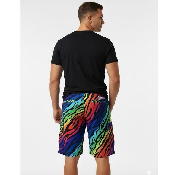 Royally Awesome NWOT Rainbow Zebra Cotton Blend Flat Front Shorts size 44 - Picture 3 of 15